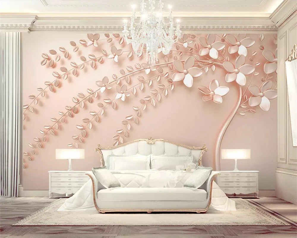Beibehang заказ обои розовое золото тиснением цветущее дерево 3d ТВ задний план стены Гостиная Спальня росписи 3d