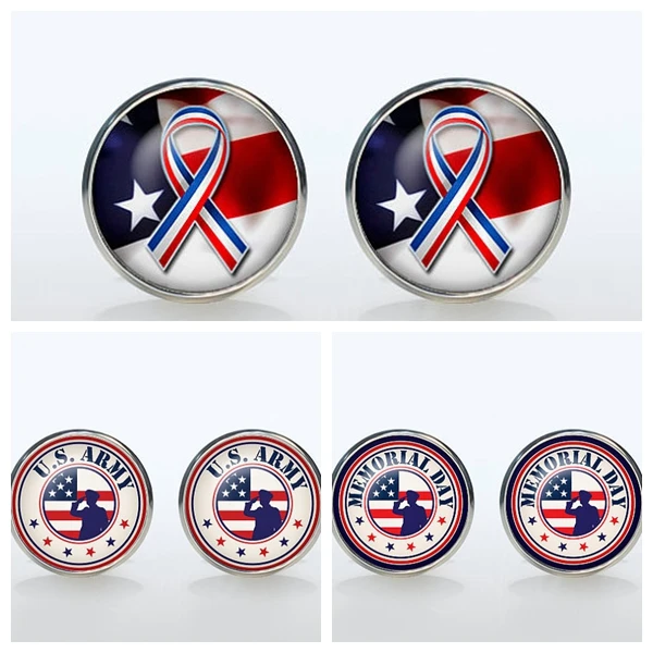 

American Heroes Soldiers Vintage Mens Sleeve Button Shirt Cufflinks U.S. Army Brand Silver Plated Glass Cuff Wedding Gift