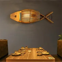 Chinese Country Style Handmade Creative Bamboo Fish Led E27 Wall Lamp for Restaurant Bar Aisle Living Room Children’s Room 1497