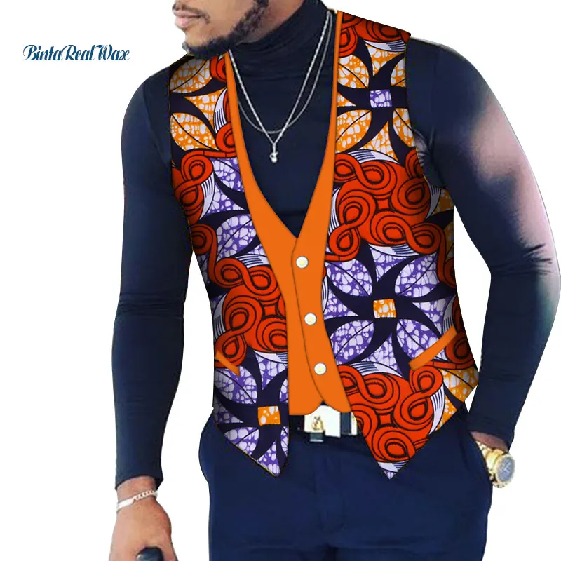 Мужская африканская рубашка на заказ Bazin Riche, лоскутный принт, топ, жилет, хлопок, Дашики, традиционная африканская одежда WYN107 - Цвет: 13