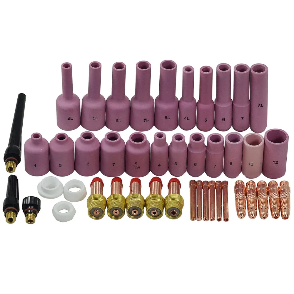 

TIG KIT Alumina Nozzle Gas Lens Collet Body & Back Cap Consumables Accessories Fit TIG Welding Torch SR WP 17 18 26 Series, 44PK