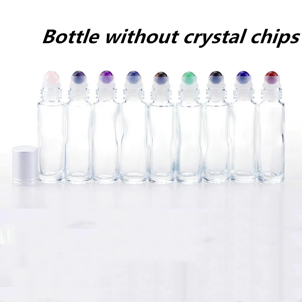 10 шт. стеклянный контейнер, трубки, бутылки для эфирного масла, 10 мл, драгоценный камень, кристалл, ролик для хранения масла, трубка для ароматерапии - Цвет: Without Crystal Chip