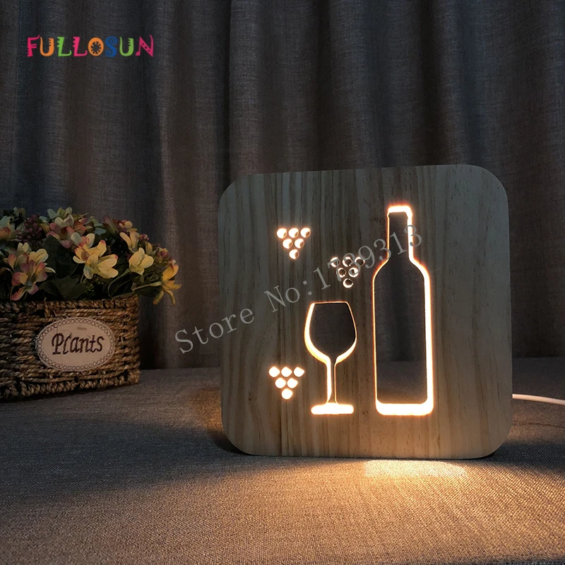 

LED Sleep Light Rocket Coffe Wine Wooden Carving 3D Lamp for Children's Night Lights Holiday Present