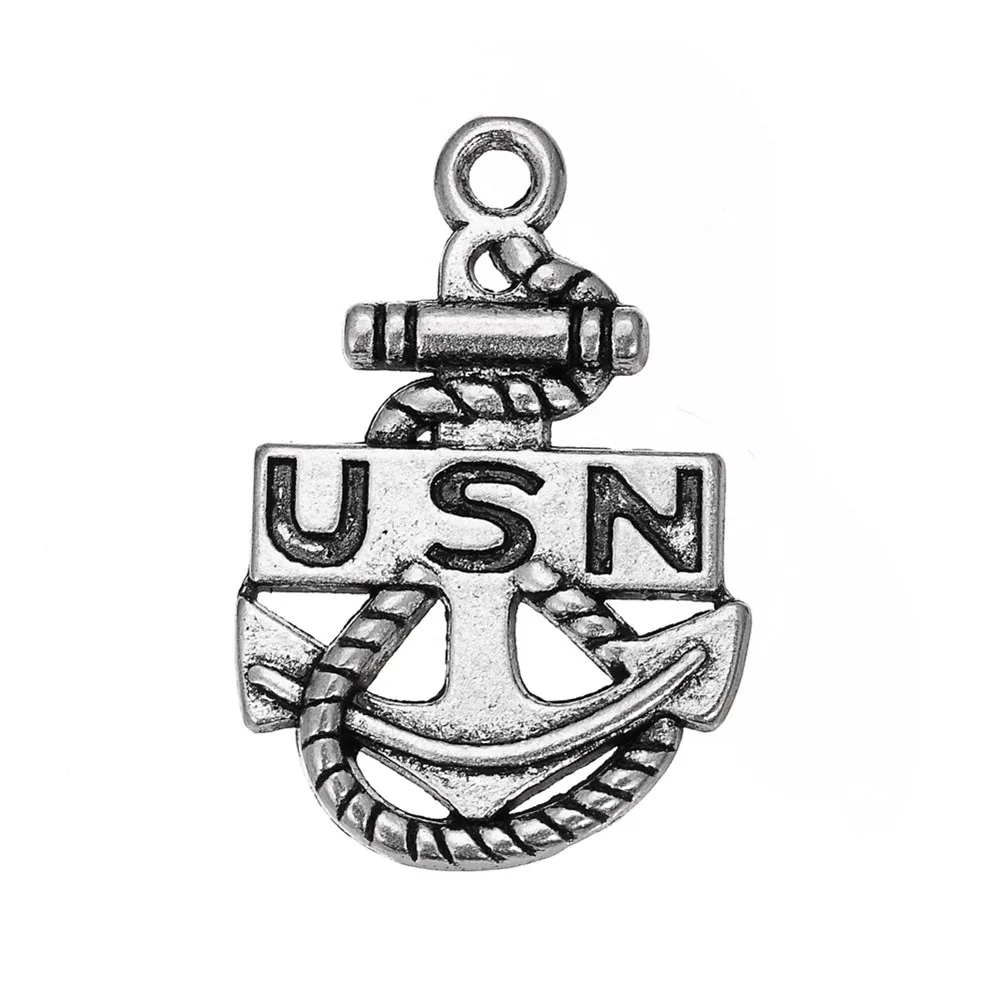 Подвески ВМС США Usn якорь Античная из сплава серебряного цвета Diy аксессуары для ювелирных изделий 16,8x24,5 мм 10 шт./лот