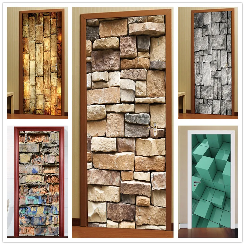 

2pcs 77*200cm with Glue Self Adhesive Wallpaper PVC 3D Wall Sticker Brick Waterproof Wall Paper For Door Sticker Cover Bathroom