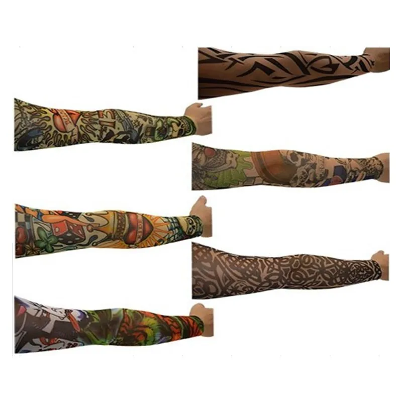 6pcs/Set Anti-UV Sunscreen Super Elastic Tattoo Arm Sleeves Warmers Hip-hop Rock Fashion Cool Sporting Protection Long Gloves