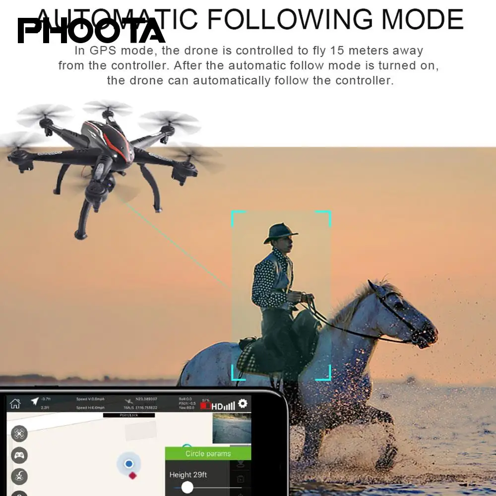

Phoota 4CH 6-Axis Gyro RC Drone Black 5G Image Transmission Double GPS Performance Hover Toy Cool 4CH 6-Axis Gyro Drone