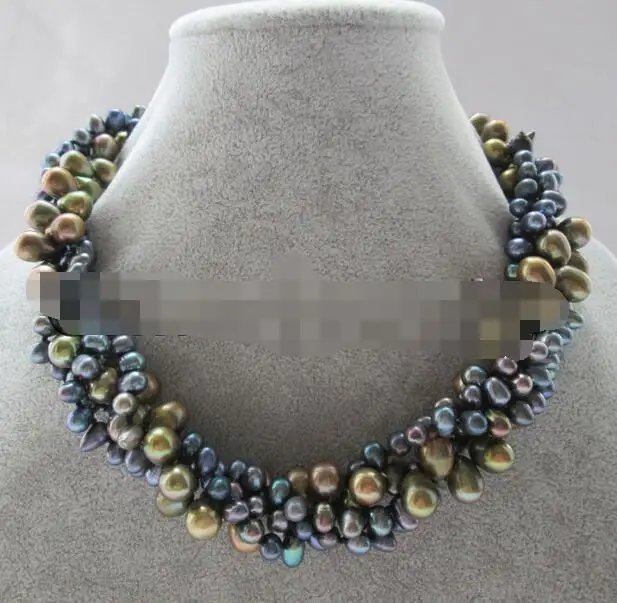 

3779 4row black & green freshwater pearl necklace