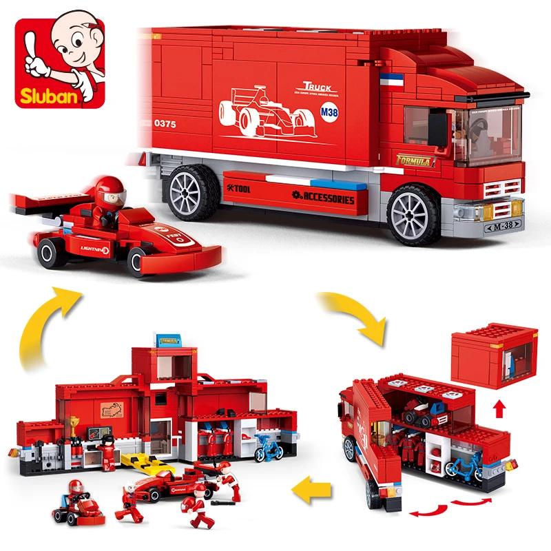 

Sluban 0375 557Pcs 2in1 F1 Formula Racing Car Transport Truck building block Educational toys for children