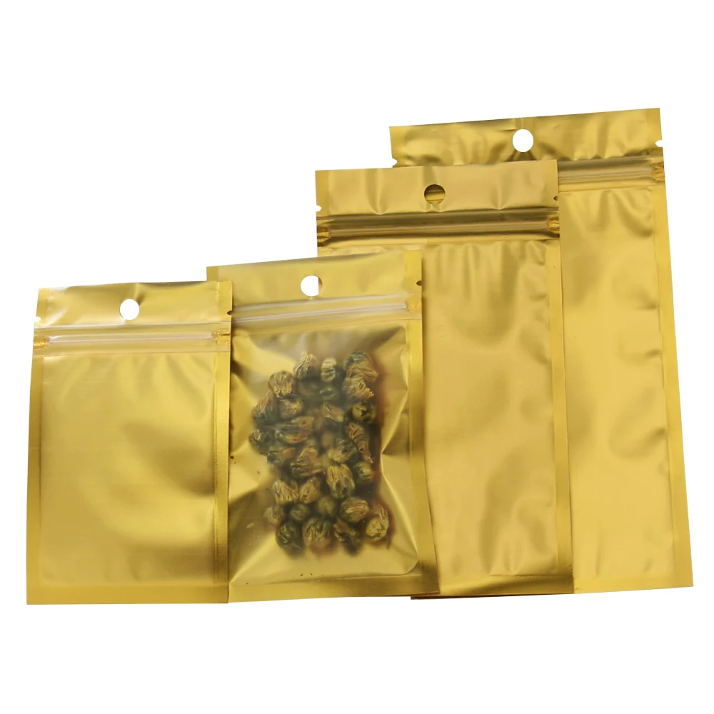 

5 Size Resealable Zip Lock Golden Matte Clear Plastic Bag Dried Food Package Pouches Cosmetic Electronic Grocery Packing Bag