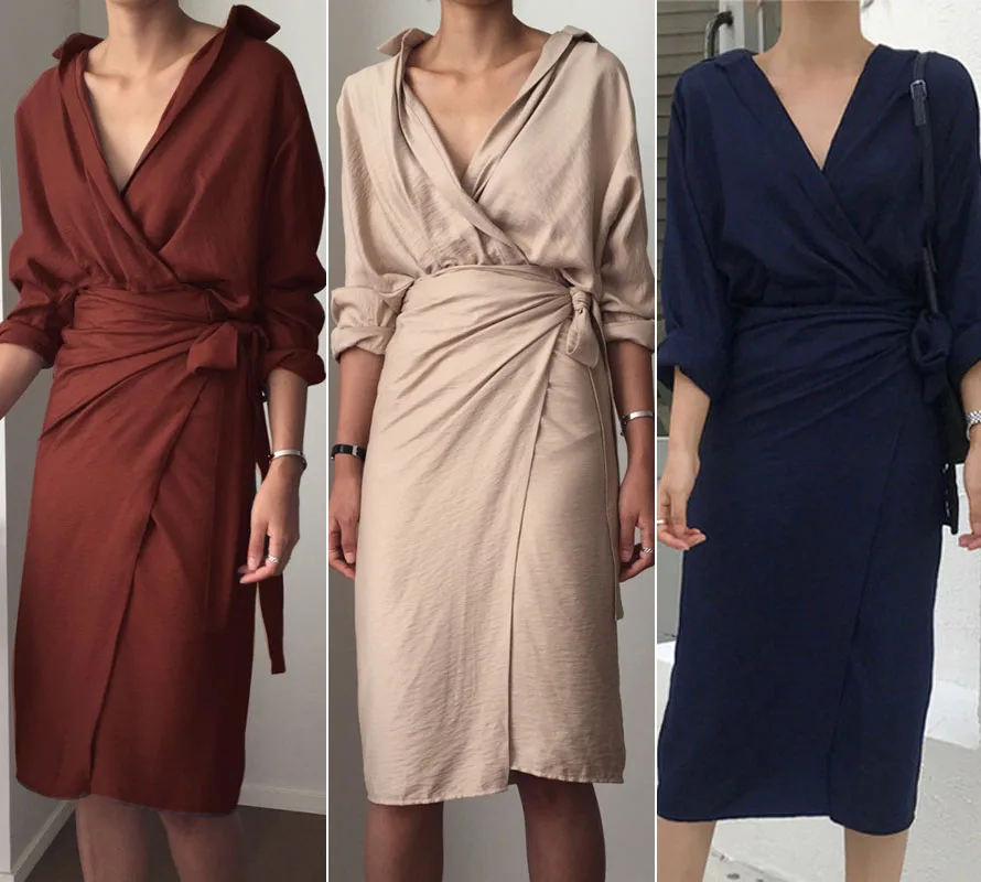 

Fashion Ropa De Mujer Casual Long Sleeve Bowknot Party Evening Summer Dress V-Neck Sundress Jurken Vestidos Clothes Women