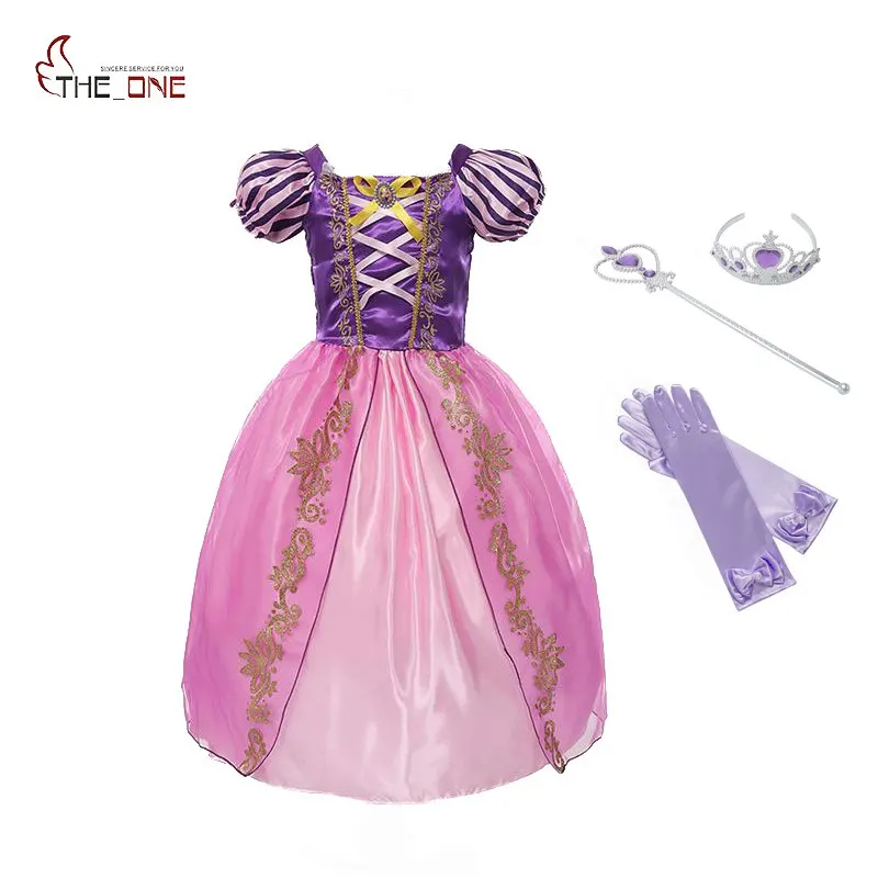 MUABABY Girls Rapunzel Dress Children Summer Princess Cosplay Costume Snow White Cinderella Belle Tangled Halloween Party