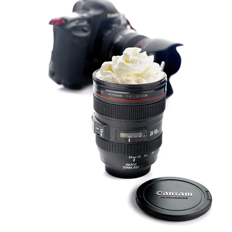 2019 New Coffee Lens Emulation Camera Mug Beer Mug Wine With Lid Black
Plastic Cup Caniam Logo Mugs Cafe 400ml