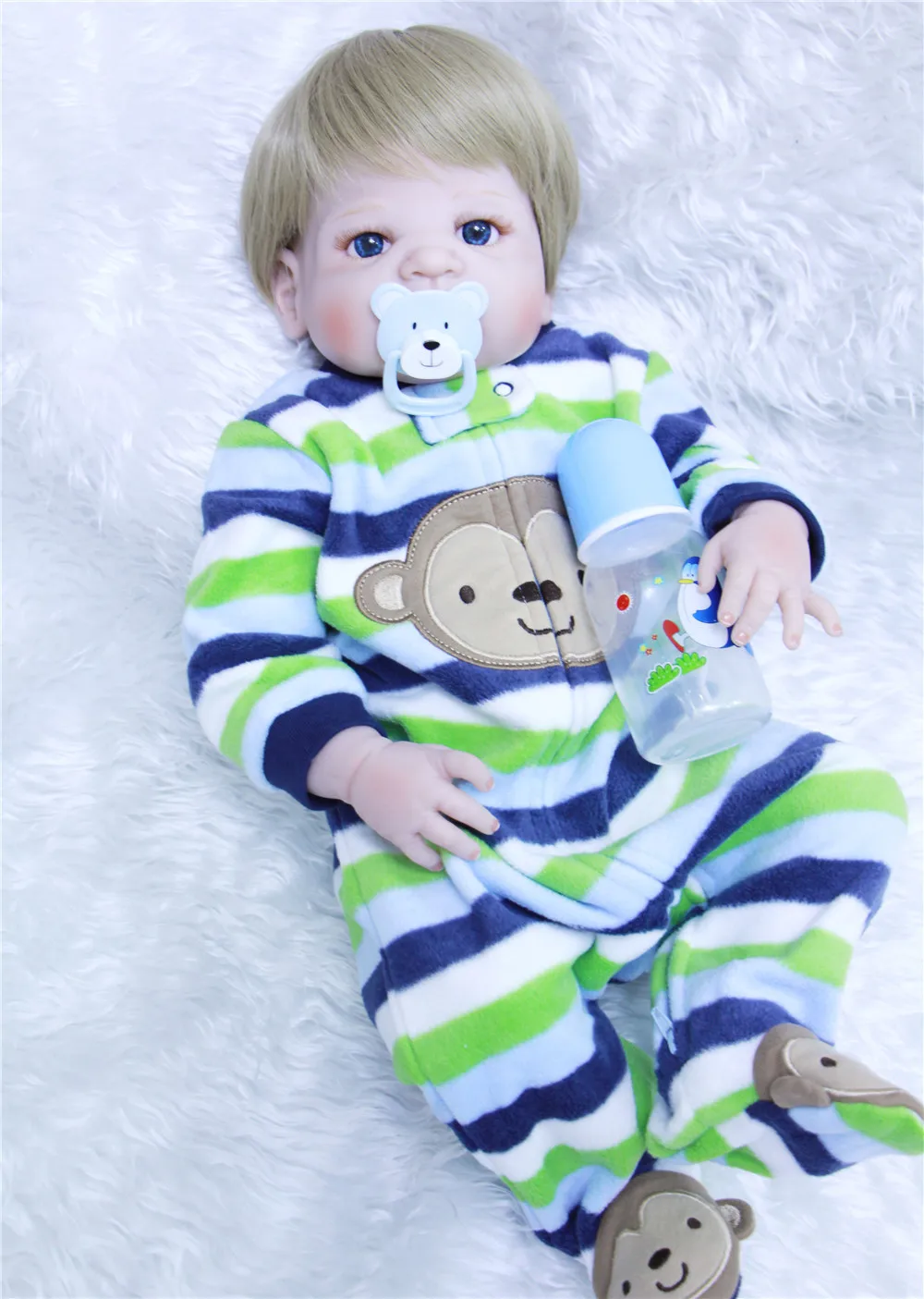 

22Inch New arrival Handmade full Silicone vinyl adorable Lifelike toddler Baby Bonecas boy kid bebe doll bathe play house doll
