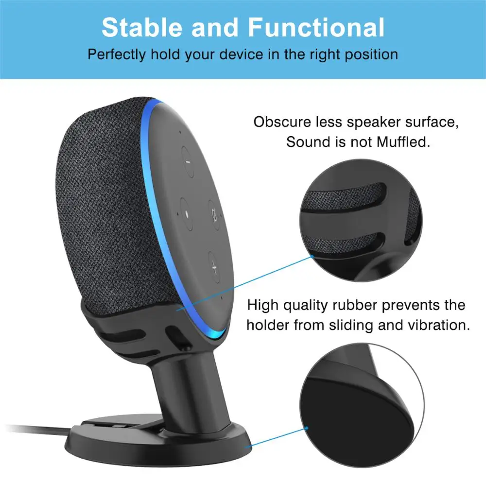 Accessoires astucieux Support réglable à 360 ° pour Haut-Parleur Smart Home SoulQ Support de Table pour Echo Dot 3ème génération visibilité et Apparence idéales 