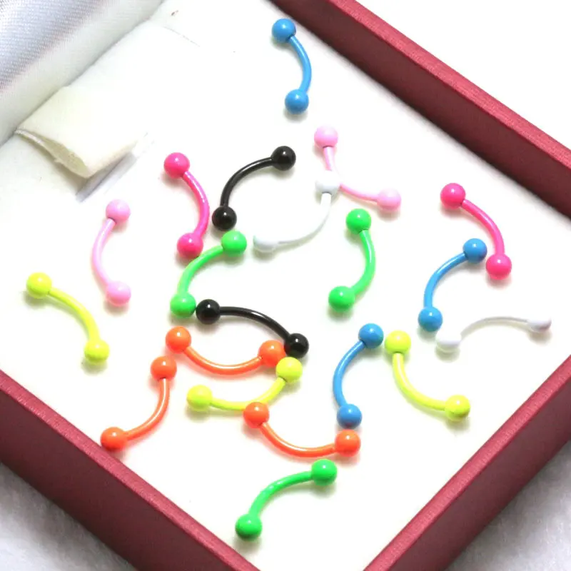 

2pcs 1.2*8*3mm 16G Titanium Anodized Stainless Steel Neon Color Curved Barbell Ball Eyebrow Ring Eyebrow Piercing Body Jewelry