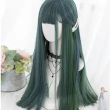 Косплей салон H762464L Лолита 60 см длинные прямые смешанные зеленый синий Омбре волосы челка милые вечерние синтетические косплей парик