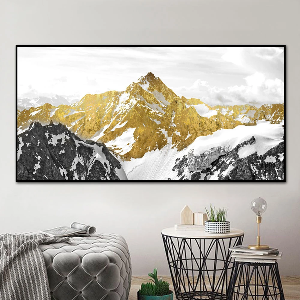 

Snow Golden Mountain Modern Nordic Canvas Prints Wall Oil Painting Abstract Landscape Poster for Living Room Home Decor Unframed