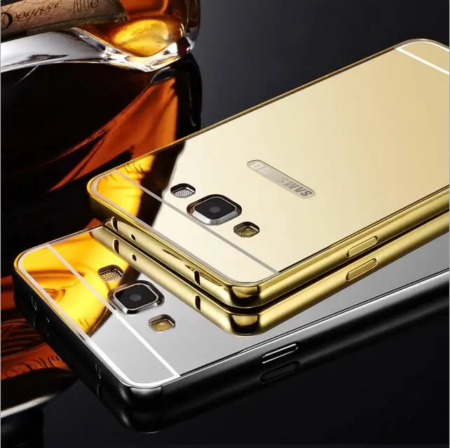 

Mirror Case for Samsung Galaxy J1 J3 J5 J500F J7 Golden plated Aluminum Frame PC Cover for samsung A3 A5 A500F A7 2015 cases