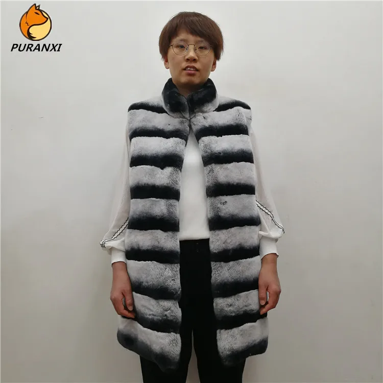 

Real Rex Rabbit Fur Vest Chinchila Rabbit Fur Waistcoat Women Natural Fur Gilet Winter Lady Long Style Genuine Thick Warm Soft