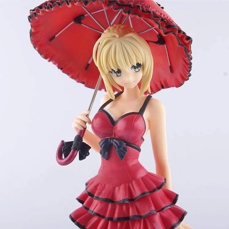 

25cm Red Sexy Fate Stay Night Saber umbrella Action Figures PVC Collection Figures toys for christmas gift EO25