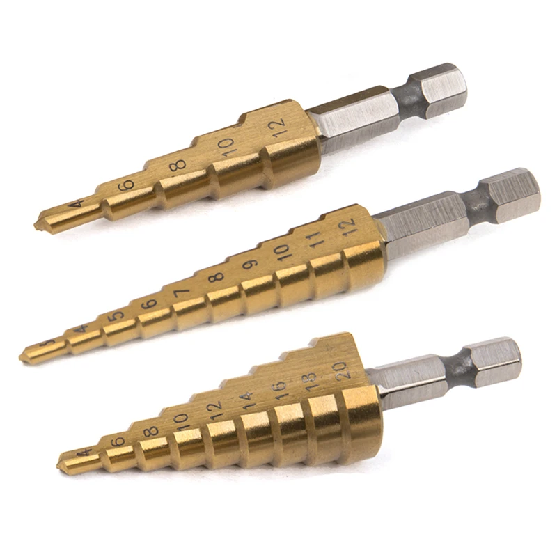 3-12/4-12/4-20mm Step Drill Bits 3Pcs/set Hss Steel Step Cone Cutting Tools Steel Woodworking Wood Metal Tool Drilling Set 3-12/4-12/4-20mm Step Drill Bits 3Pcs/set Hss Steel Step Cone Cutting Tools Steel Woodworking Wood Metal Tool Drilling Set