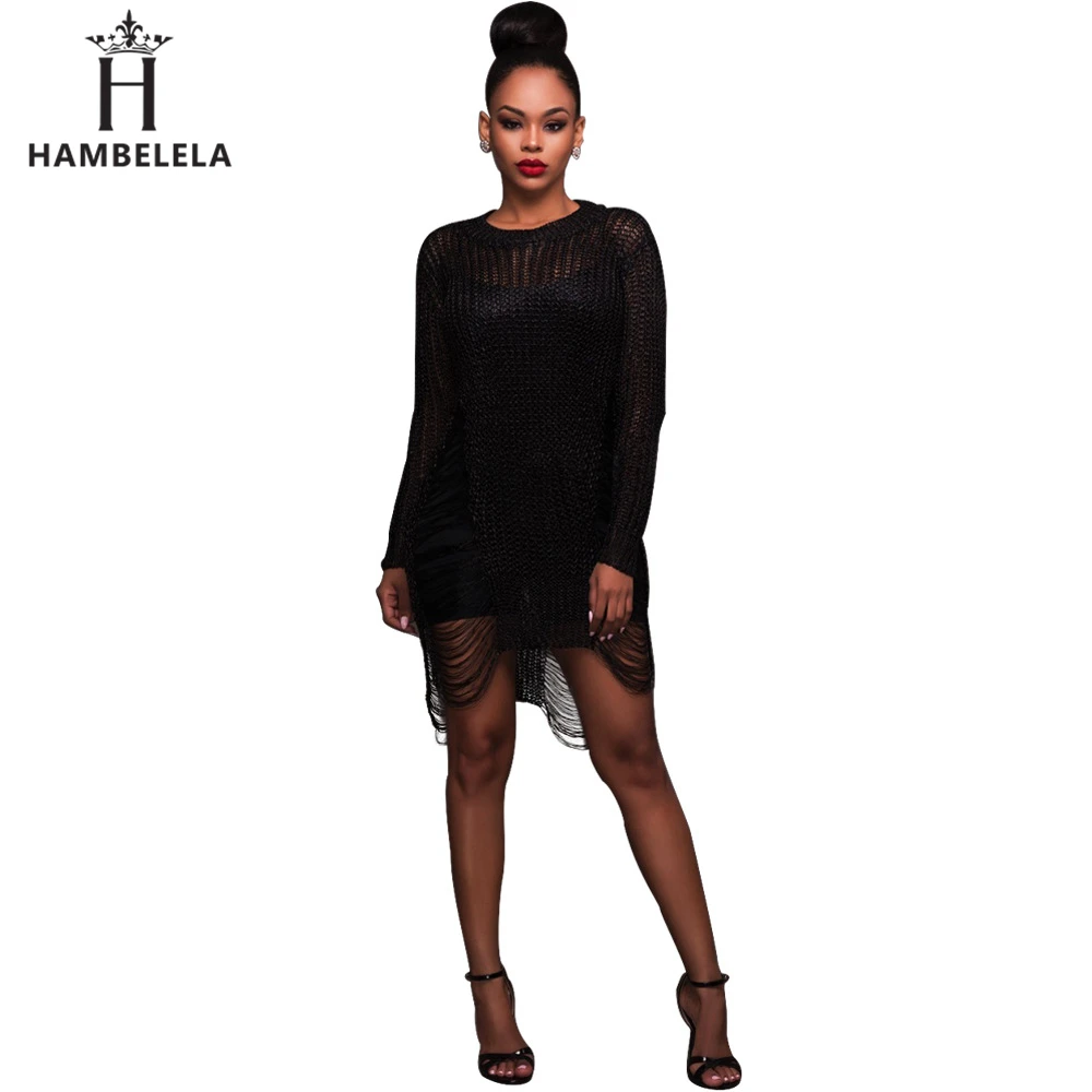 Hambelela Women Sexy Crochet Mini Dress Knitted Bodice with Shred Detail Long Sleeve O-Neck 2017 Latex Sexy Ladies Sweater Dress (11)