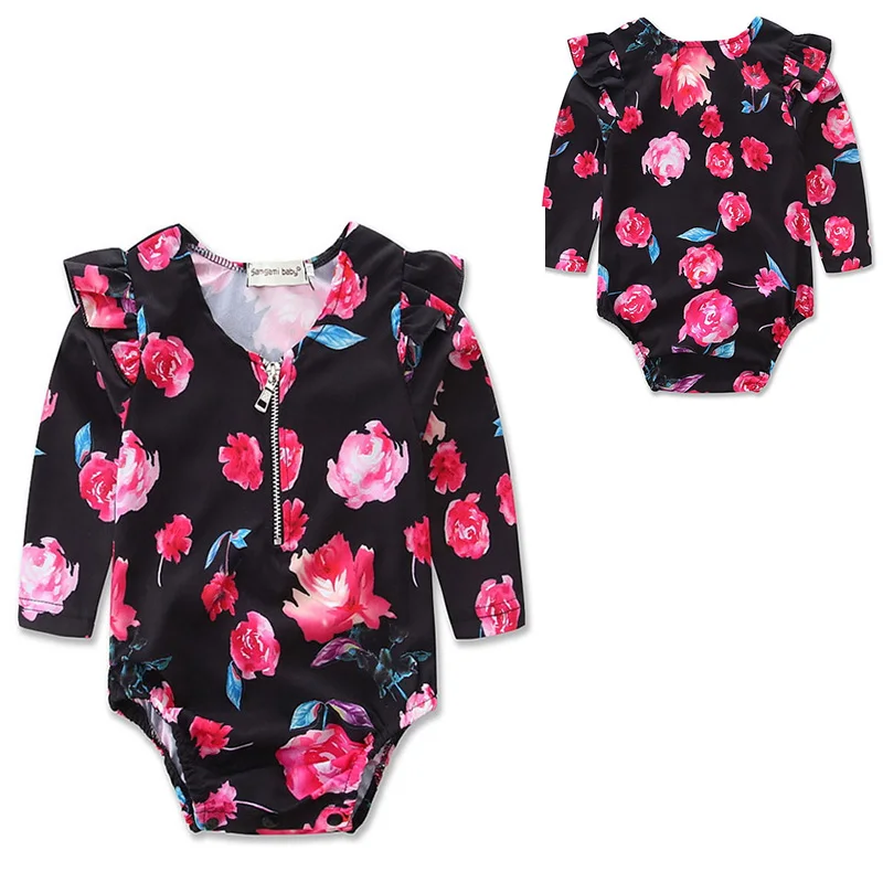 

Valentines Clothes Long Sleeve Spring Autumn Floral Newborn Baby Girl Jumpsuit Romper Zipper Flower Baby Children Clothing HOT