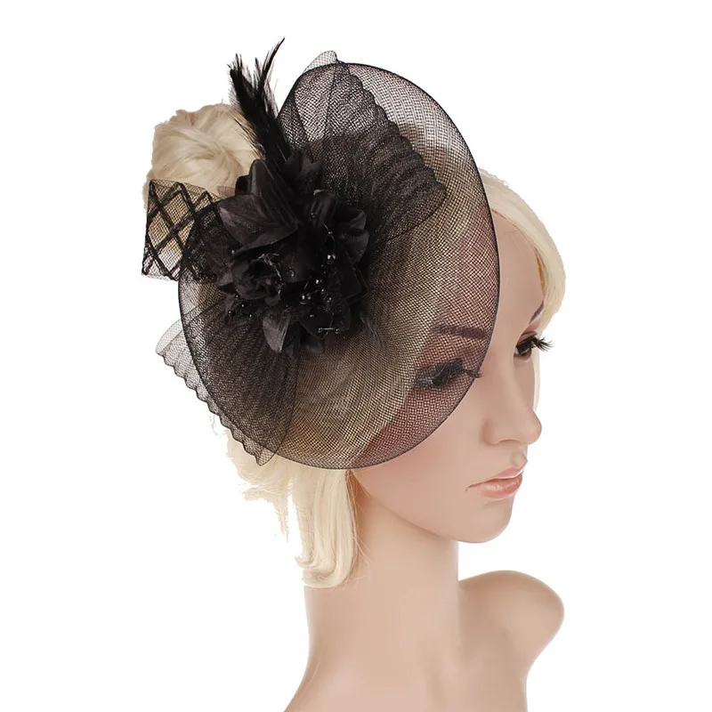 Розничная, свадебная, праздничная, чародейка, Коктейльная шляпа для женщин, французская вуаль, головная повязка для волос, винтажные, модные, женские, вечерние, аксессуары - Цвет: LMFS1008-black