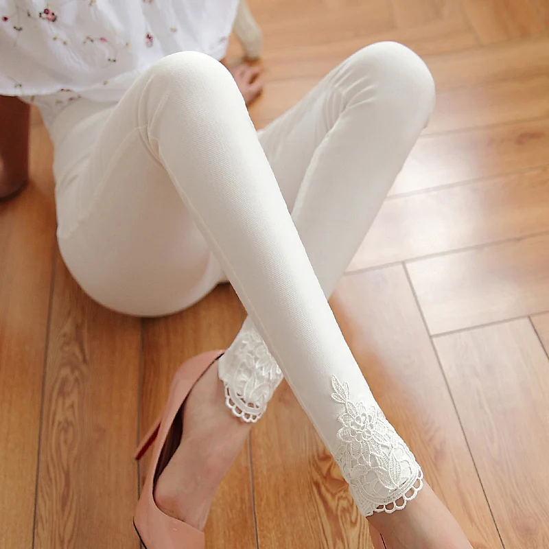 

2019 spring solid color women's trousers casual slim high waist pencil pants autumn lace elastic pants female fashion trend