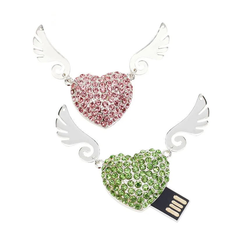 

pendrive 16gb usb 2.0 u stick 128gb 8gb 4gb Pen drive 32gb metal Crystal Wing Heart usb flash drive 64gb free print lovers name