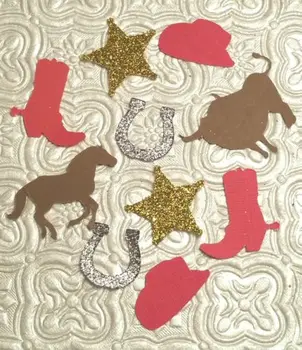 

Cowboy Western Rodeo confetti die cuts boot hat longhorn birthday baby shower Table decor scrapbook Confettis