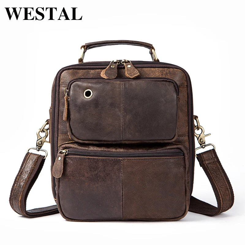 WESTAL натуральная кожа мужские сумки через плечо для наушников Винтаж 8951|handbag