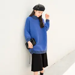 2018 Новый Для женщин рубашки свободные Вязание расстроен длинным в свитер блузка рубашка синий хаки полоса 6023