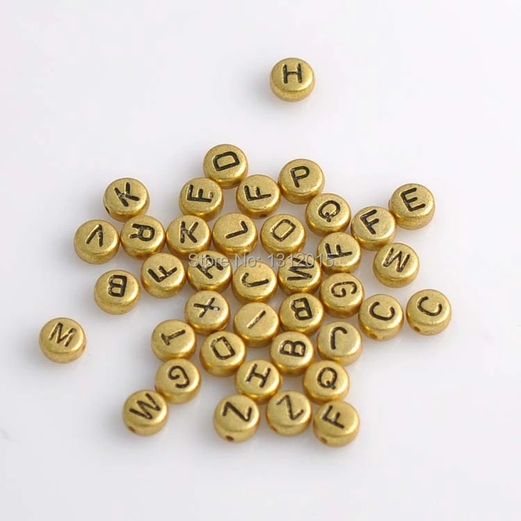 100pcs of LIGHT GOLD Flat Round Alphabet Letter F Acrylic Spacer Beads