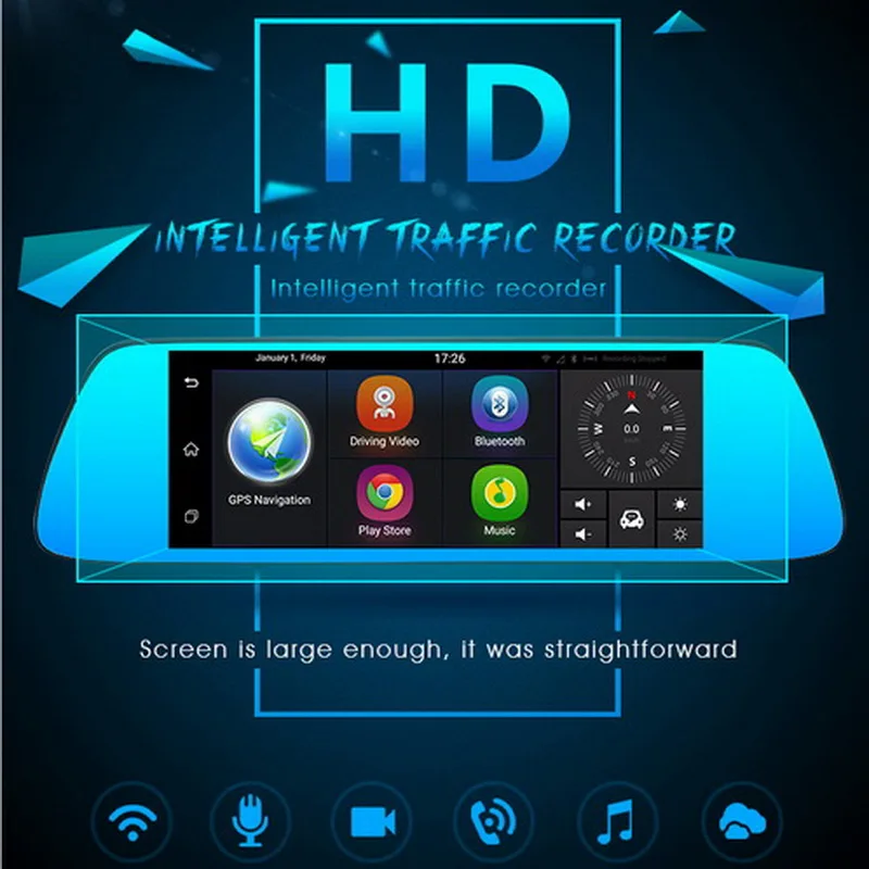 Видеорегистратор-зеркало заднего вида 7 дюймов Android 5 0 FULL HD 1080P GPS | Автомобили и
