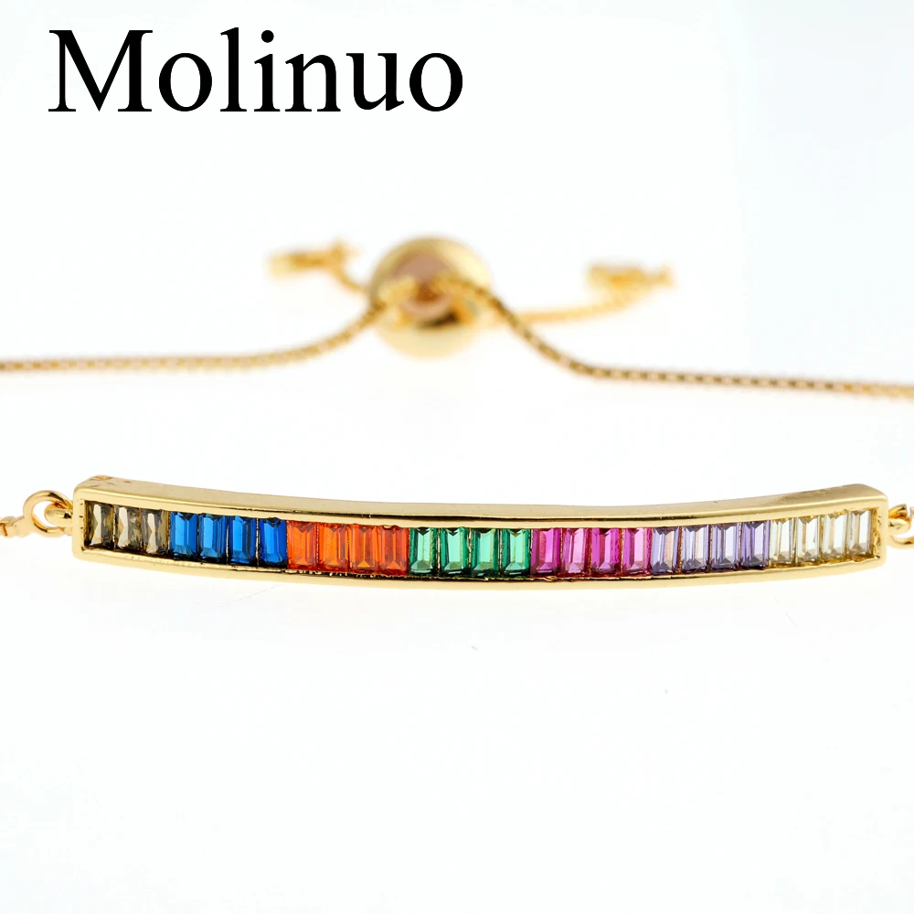 

Molinuo Fashion Crystal Bar Charm Bracelet Coloful cz Simple Bracelets for Women Beaded Bohemia Handmade Bracelet Jewelry