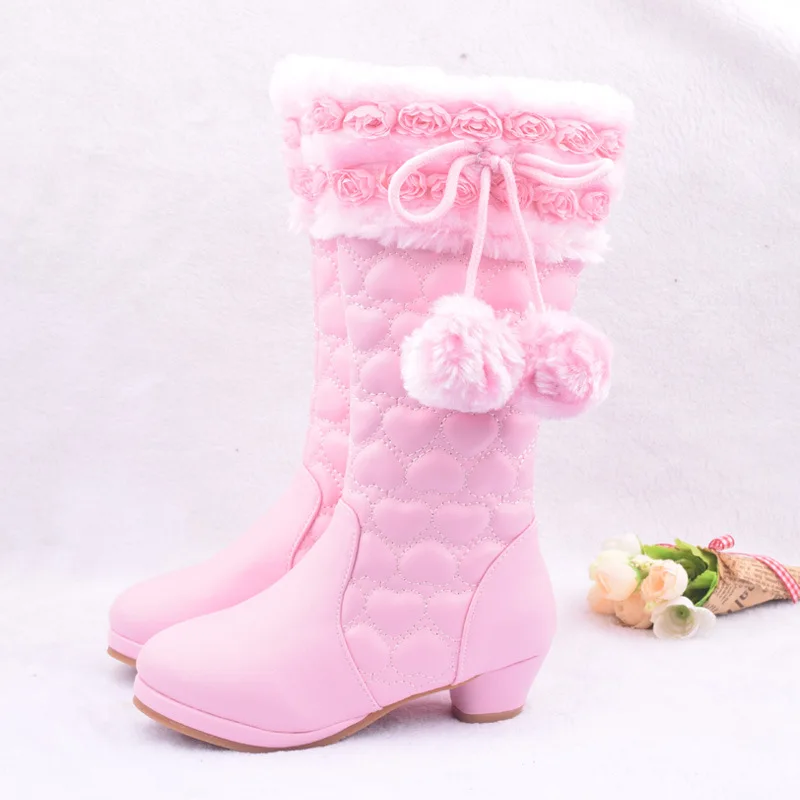 Girls High Boots New Children Winter Shoes Princess Fashion Boots Kids Plush Snow Boots For Girls Mid-Calf Flower Leather Shoes Girls High Boots New Children Winter Shoes Princess Fashion Boots Kids Plush Snow Boots For Girls Mid-Calf Flower Leather Shoes
