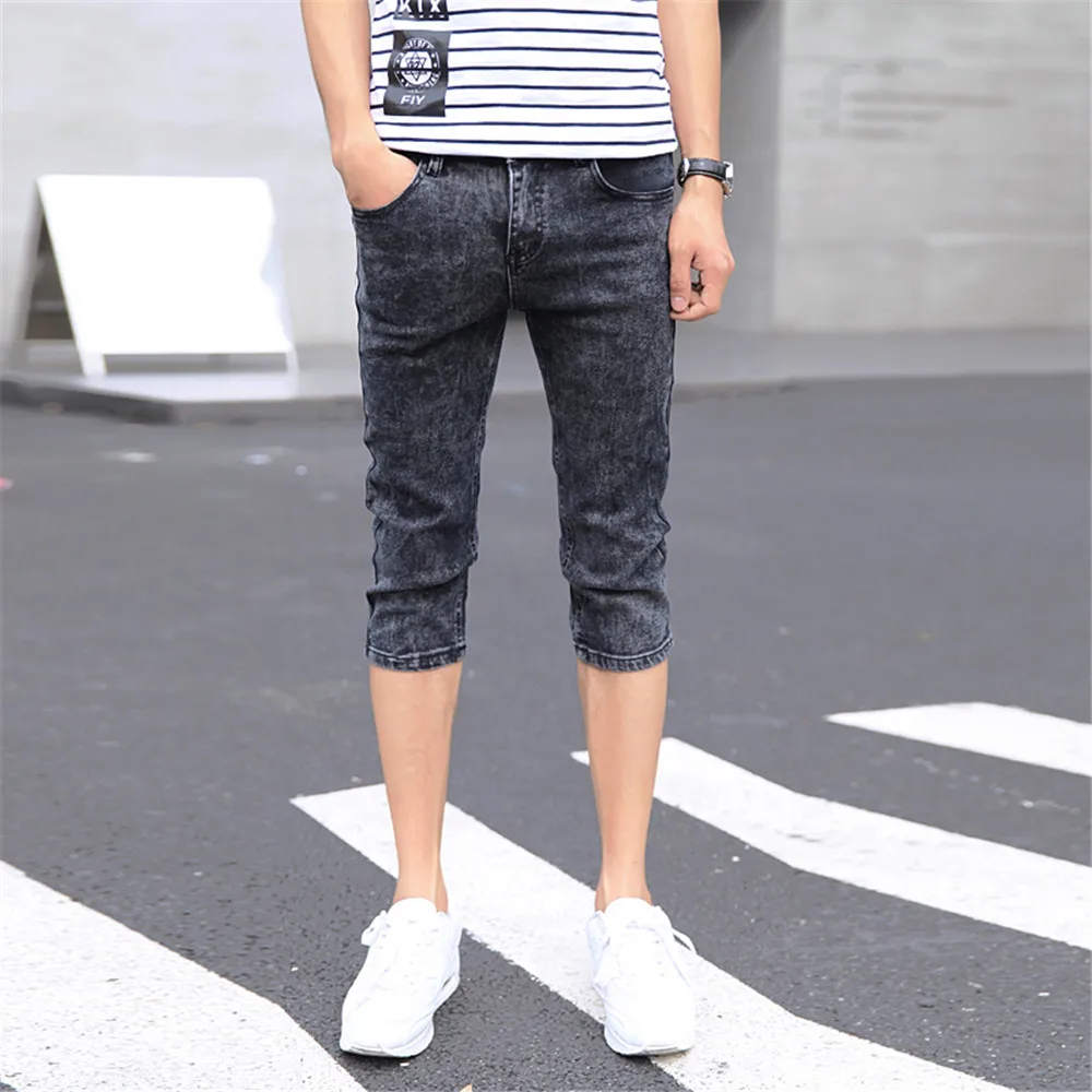 Men's Slim Fitted Jeans Casual High Waist Straight Calf Length Jeans Skinny Denim Shorts for Men Color Black 903 Size 27-36 Men's Slim Fitted Jeans Casual High Waist Straight Calf Length Jeans Skinny Denim Shorts for Men Color Black 903 Size 27-36