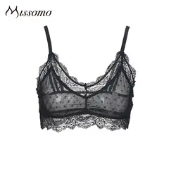 Missomo 2017, Новая мода женский, черный пикантные Кружево Bralette отделкой сетки в горошек мягкая Бюстгальтеры для женщин