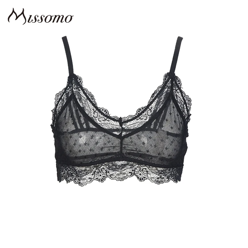 Missomo 2017 Новая мода женский черный пикантные Кружево Bralette отделкой сетки в горошек