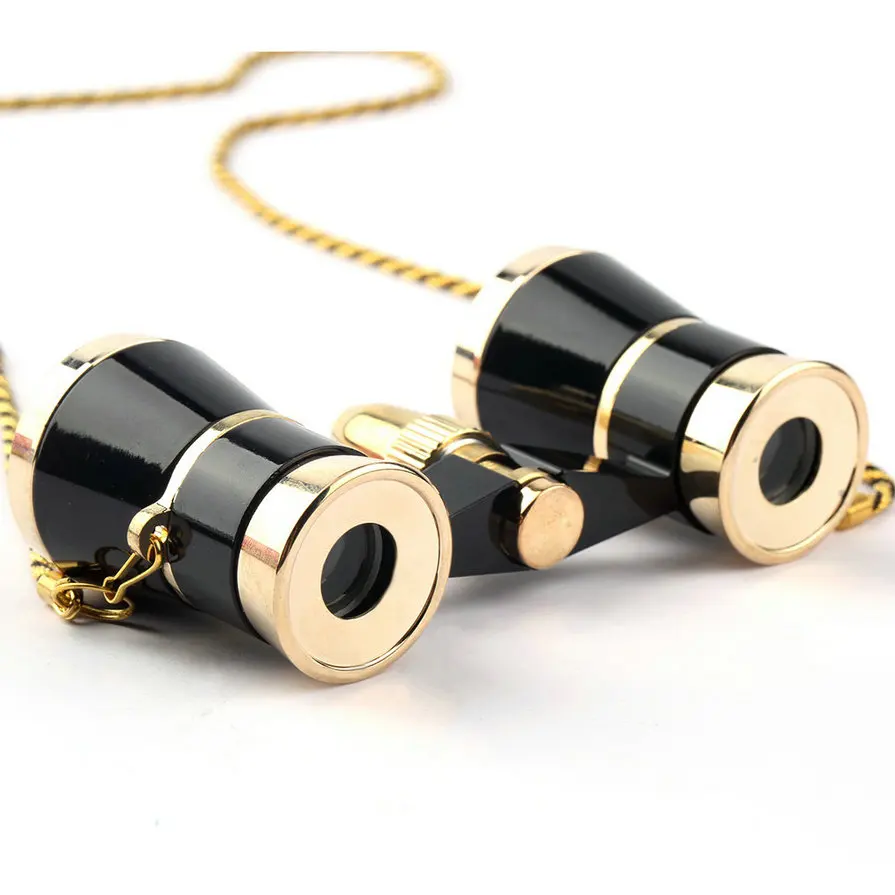 3x25 Glasses Coated Binocular Telescope Theater/Opera glass /lady glass with Gold Trim with Necklace Chain