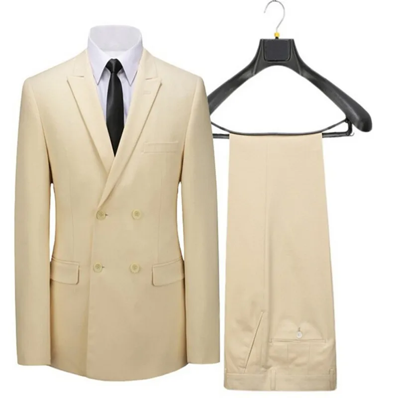 48-1  Beige double-breasted suit lapels (suit) custom order (coat and pants) officially important business attire