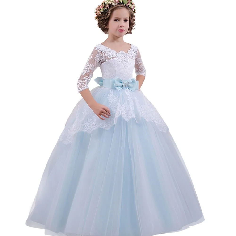 

2019 Girls elsa dress Child baby Girl Lace Bowknot Princess Wedding Performance FormalTutu Dress baby girl clothes Dropshipping