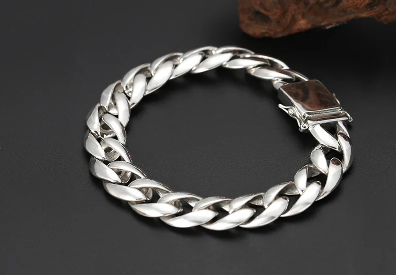 Настоящее серебро 925 пробы 13 мм* 20 см браслет для мужчин трендовые ювелирные изделия простой индивидуальный дикий толстый мужской браслет