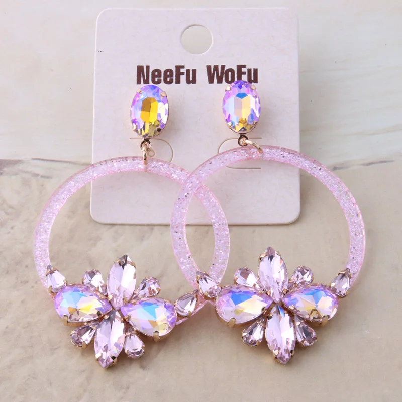 NeeFu WoFu модные стеклянные серьги, брендовые большие серьги с кристаллами, Brinco Oorbellen, рождественский подарок