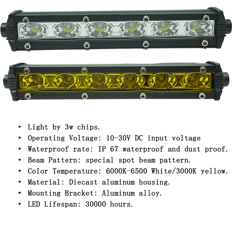 White Yellow 18W 36W 54W 72W 90W Led Light Bar Single Row Offroad Work Driving Lamp Spot Foglight Fog Bulb Off Road Auto 12V 24V