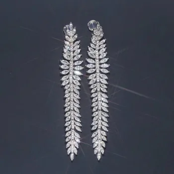 

925 Sterling Silver olive branch Long Earrings Micro Cubic Zircon Stones Women Leaf CZ Luxury Wedding Party Festival Jewelry