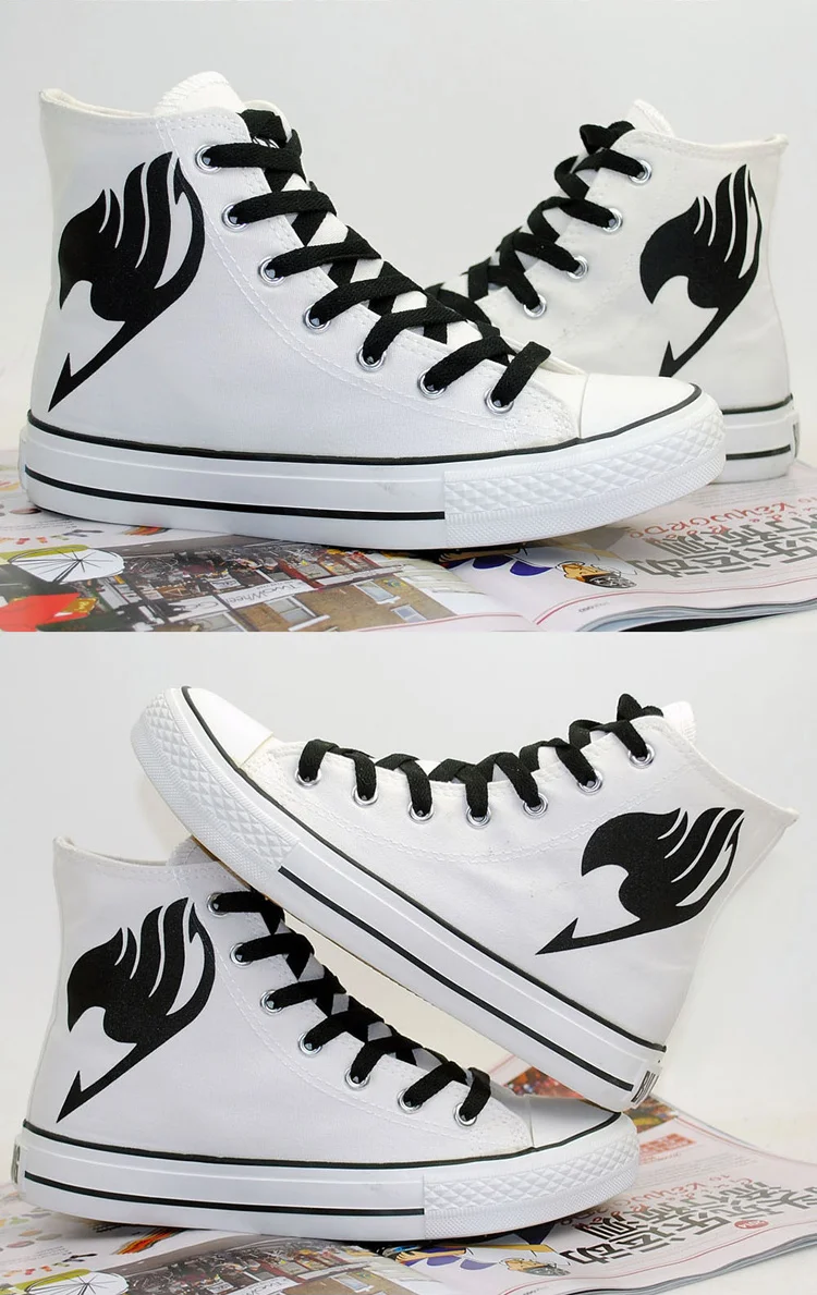Fairy Tail Логотип обувь аниме Косплэй обувь индивидуальные Для мужчин повседневная парусиновая обувь с высоким берцем на шнуровке кроссовки