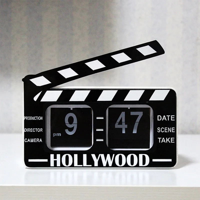 

Retro Movie Field Board Clock Flip Clock Fashion Creative Table Clock Hollywood Automatic Page Clock Simple Style